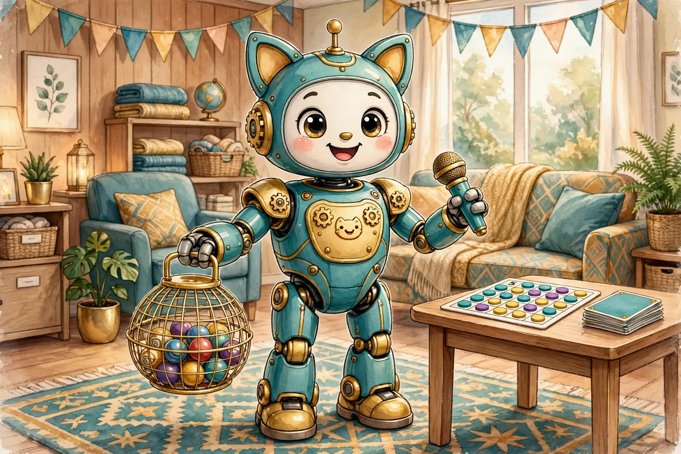 Poster illustration of the Activities System — Addie, the activities robot, running the day's activities