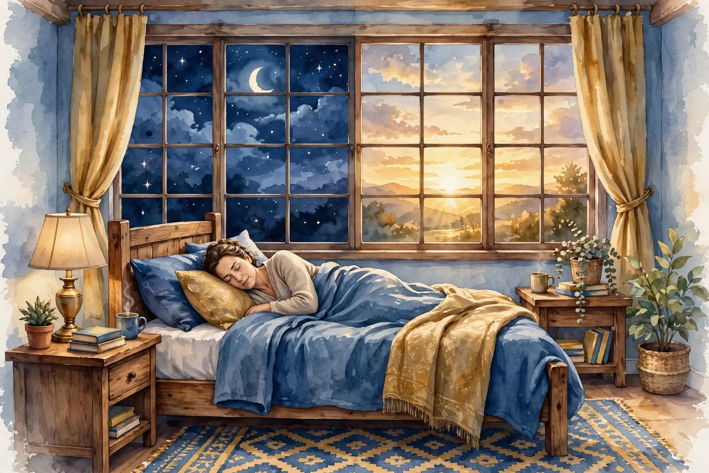 Poster illustration for In Her Words — an adult sleeping peacefully